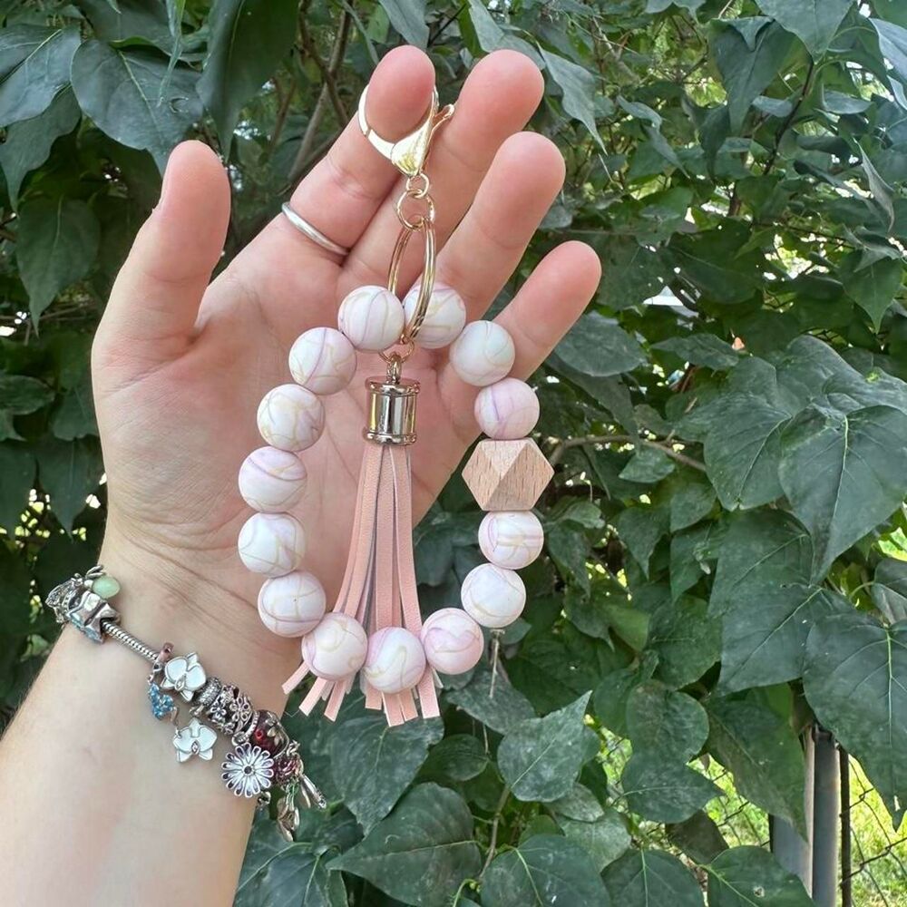 Pink Marble Beaded keychain
